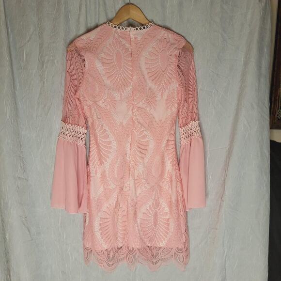 Lace cocktail Dress With Bell Sleeves Size M Coquette Feminine Romantic Boho - Picture 2 of 7